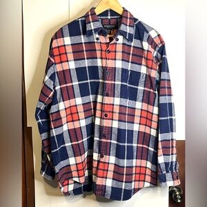 J. Peterman Company Men’s Size L Red, White, & Blue Thick Cotton Flannel Shirt